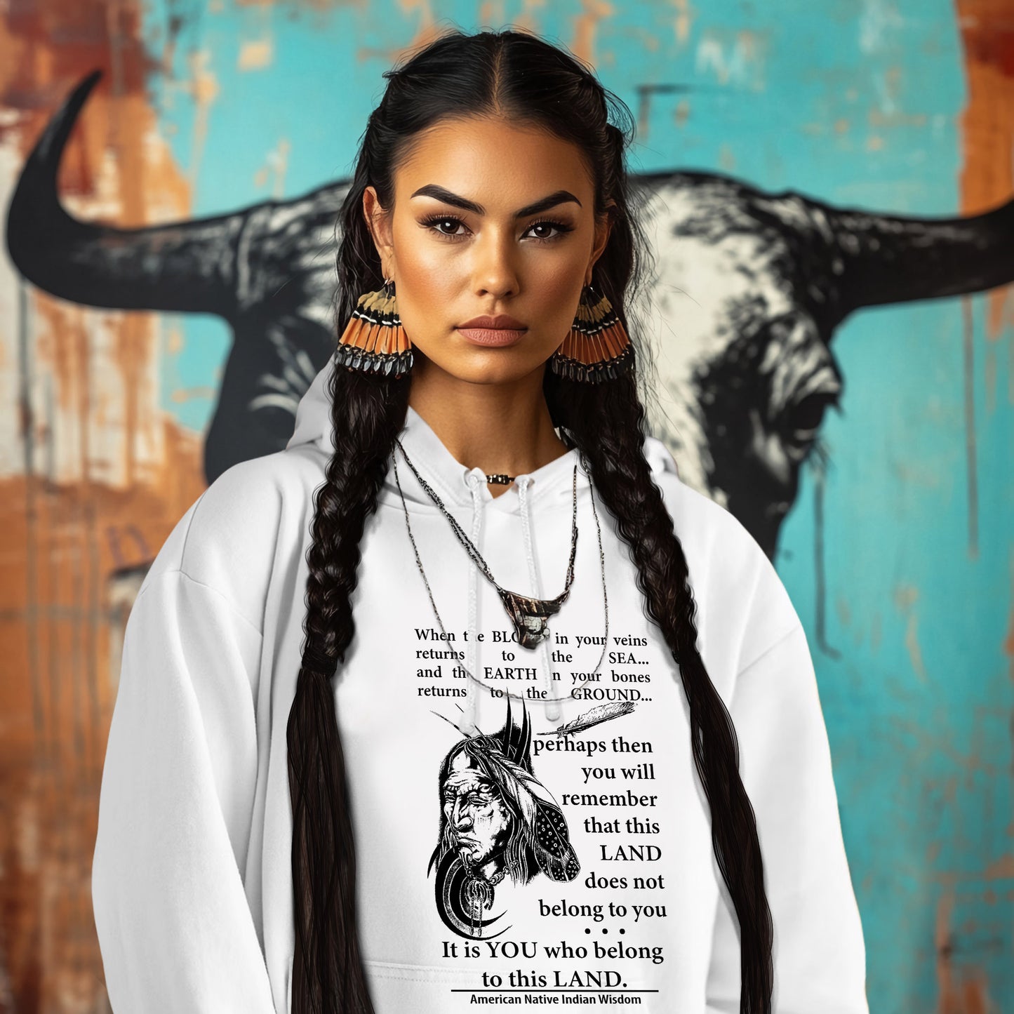 When the BLOOD in your veins returns to the SEA... and the EARTH in your bones returns to the GROUND...  perhaps then you will remember that this LAND does not belong to you It is YOU who belong to this LAND.  American Native Indian Wisdom