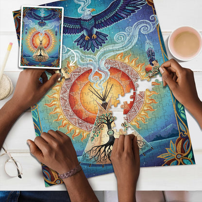 The Eagle Who Carries the Prayers of the Earth – Wooden Jigsaw Puzzle (300 / 500 / 1000 Pieces)