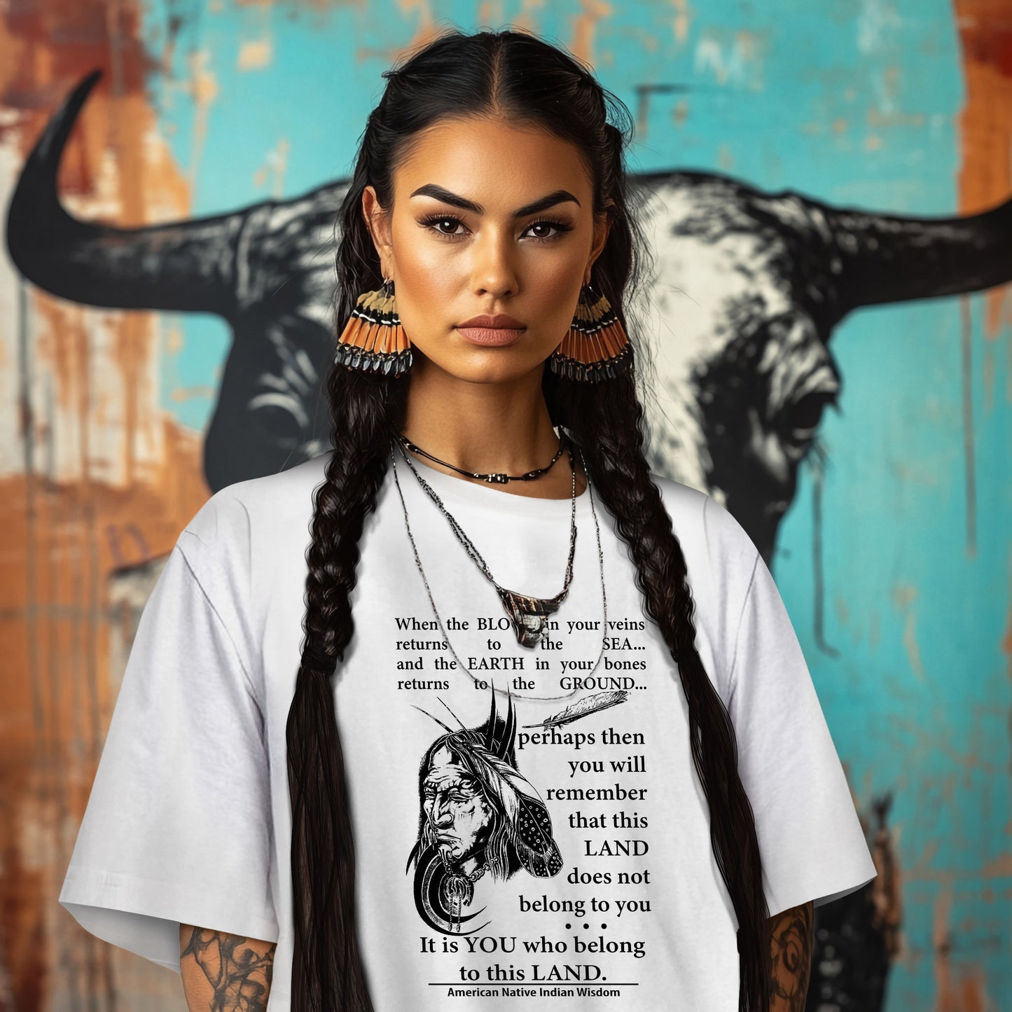 When the BLOOD in your veins returns to the SEA... and the EARTH in your bones returns to the GROUND...  perhaps then you will remember that this LAND does not belong to you It is YOU who belong to this LAND.  American Native Indian Wisdom