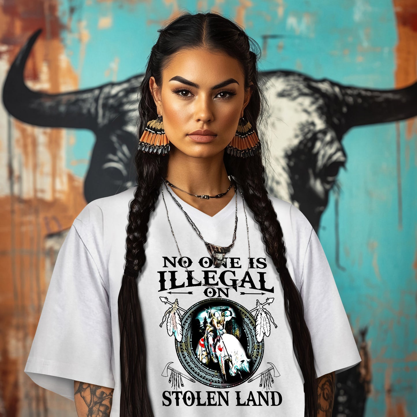 NO ONE IS ILLEGAL ON STOLEN LAND. WE WALK ON NATIVE LAND