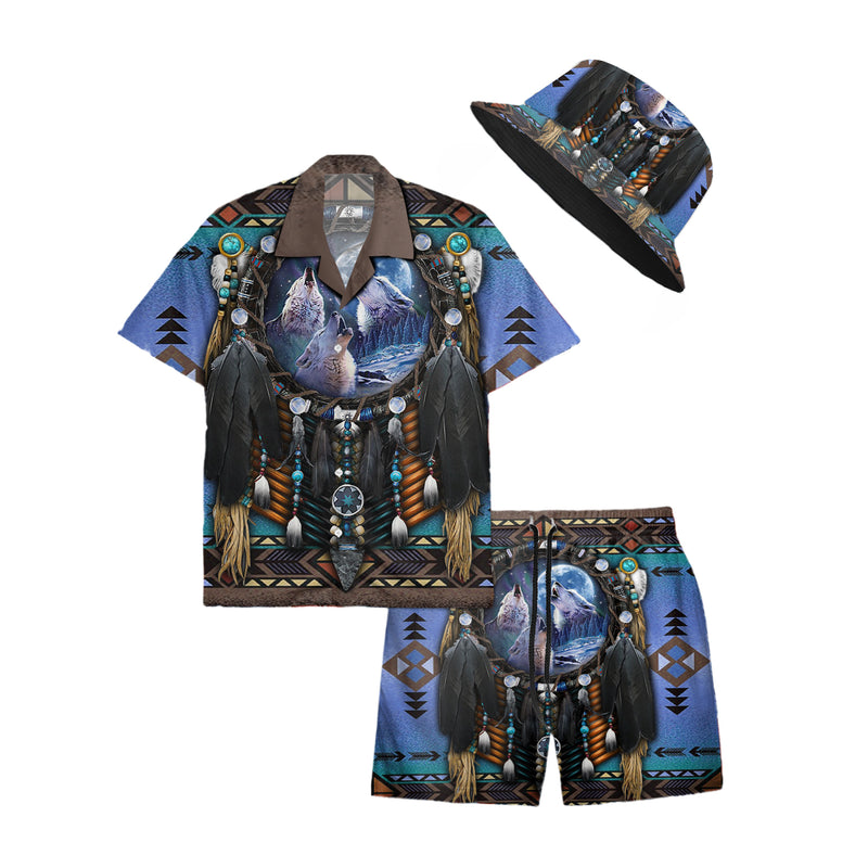 Native Wolf Pattern Hawaiian Shirt New - 86006