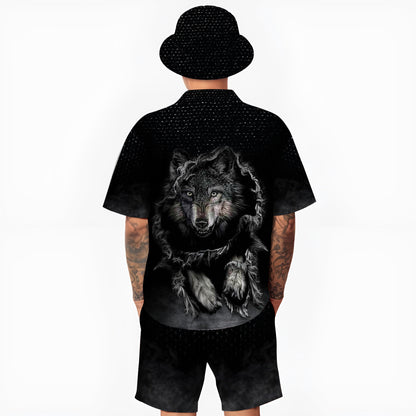 Native Wolf Pattern Hawaiian Shirt New - 86008