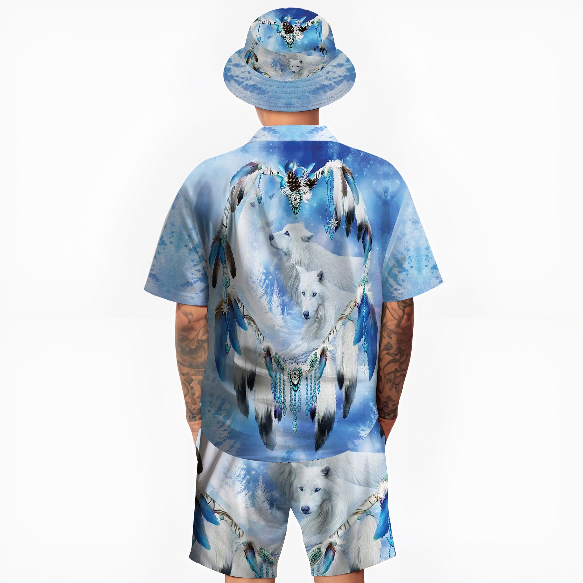 Native Wolf Pattern Hawaiian Shirt New - 86011