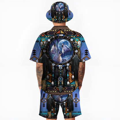 Native Wolf Pattern Hawaiian Shirt New - 86006