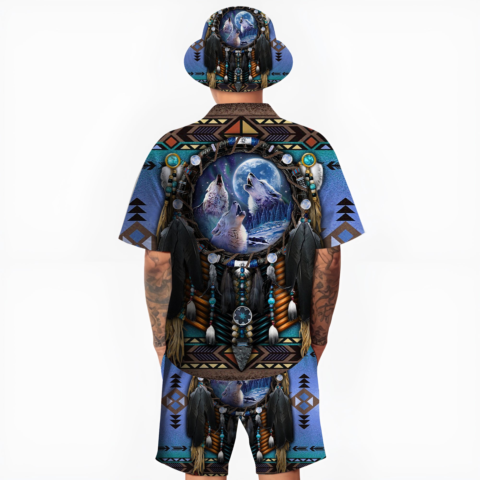 Native Wolf Pattern Hawaiian Shirt New - 86006