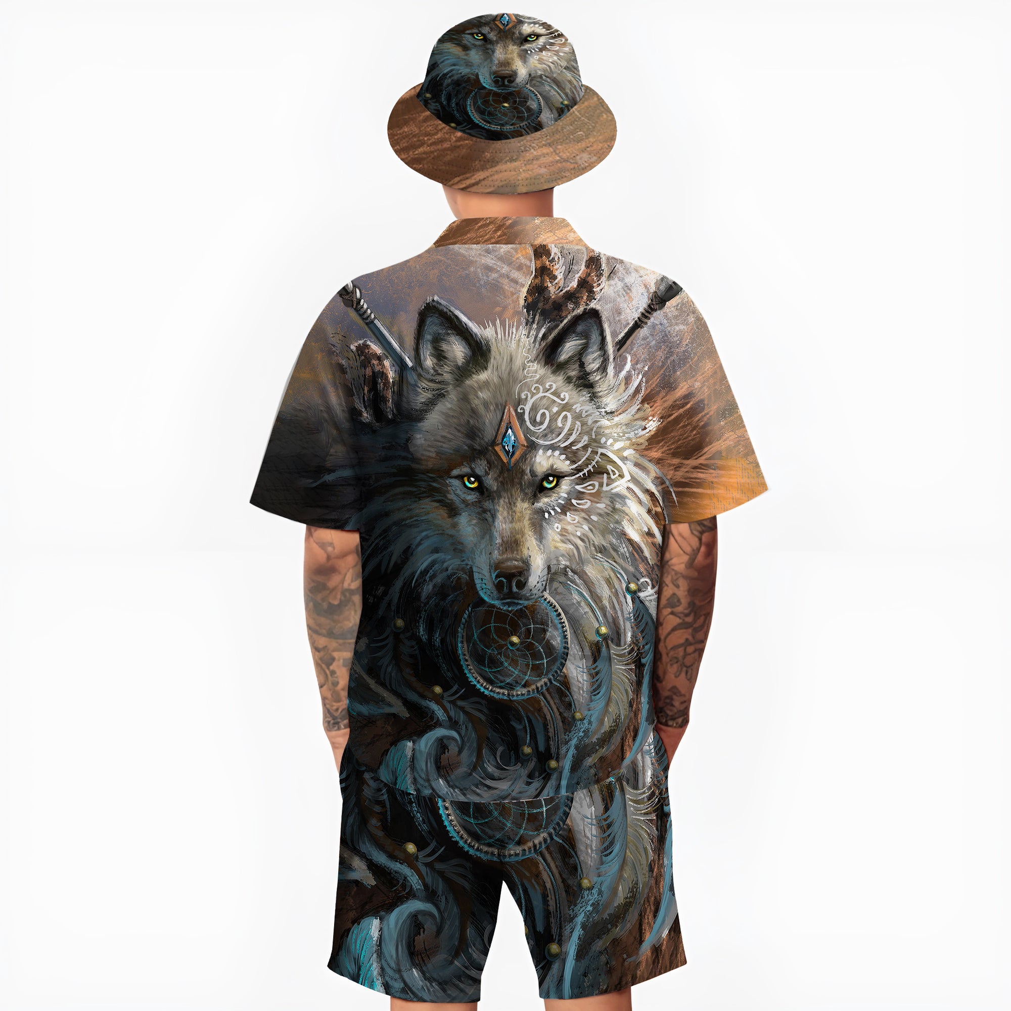 Native Wolf Pattern Hawaiian Shirt New - 86016