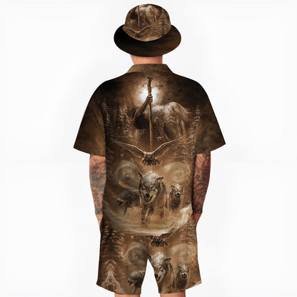 Native Wolf Pattern Hawaiian Shirt New - 86037