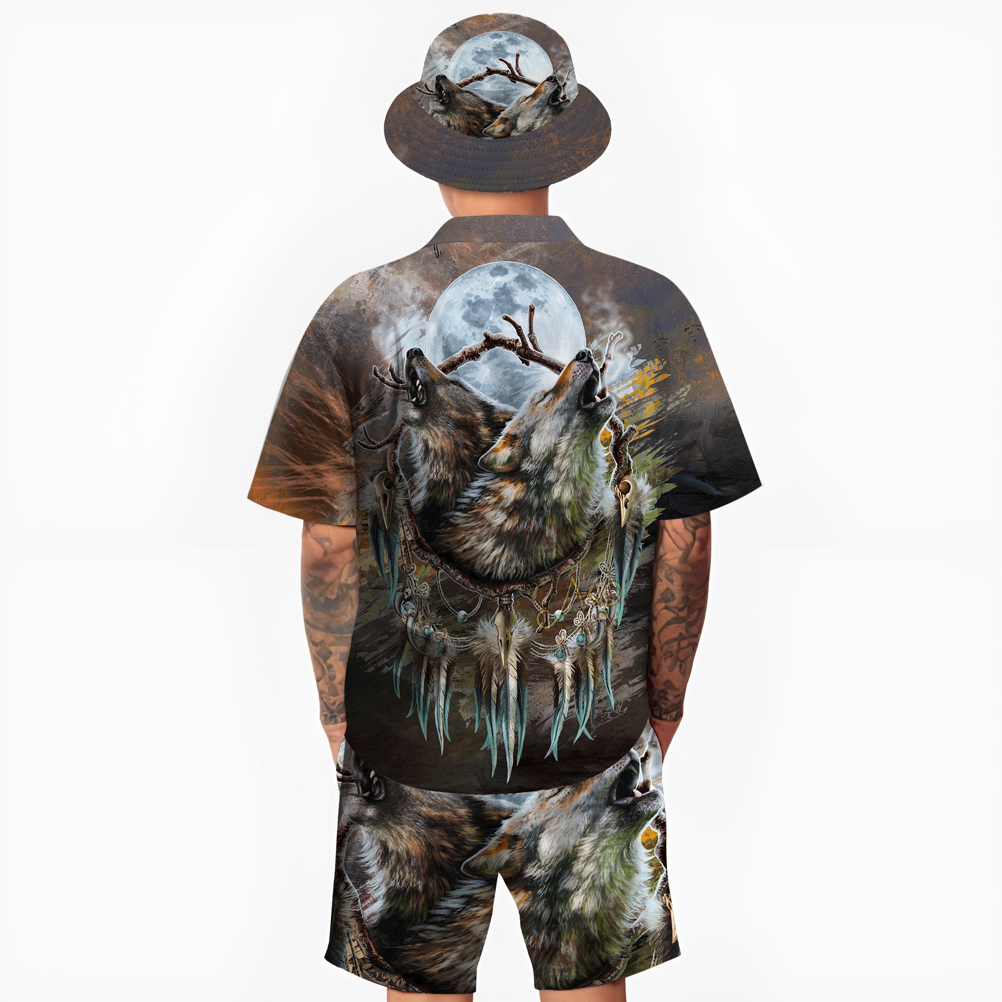 Native Wolf Pattern Hawaiian Shirt New - 86029