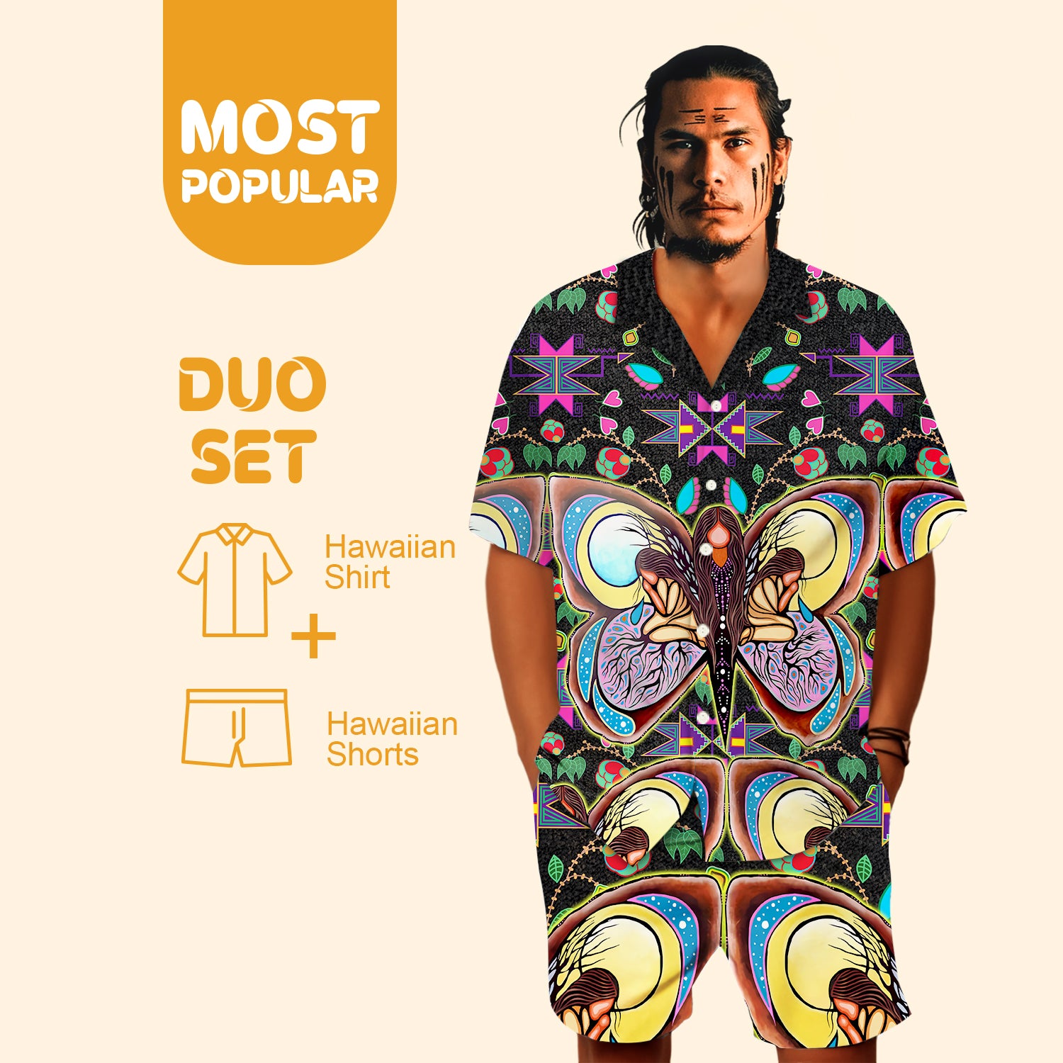 Native Butterfly Pattern Hawaiian Shirt New - 86046