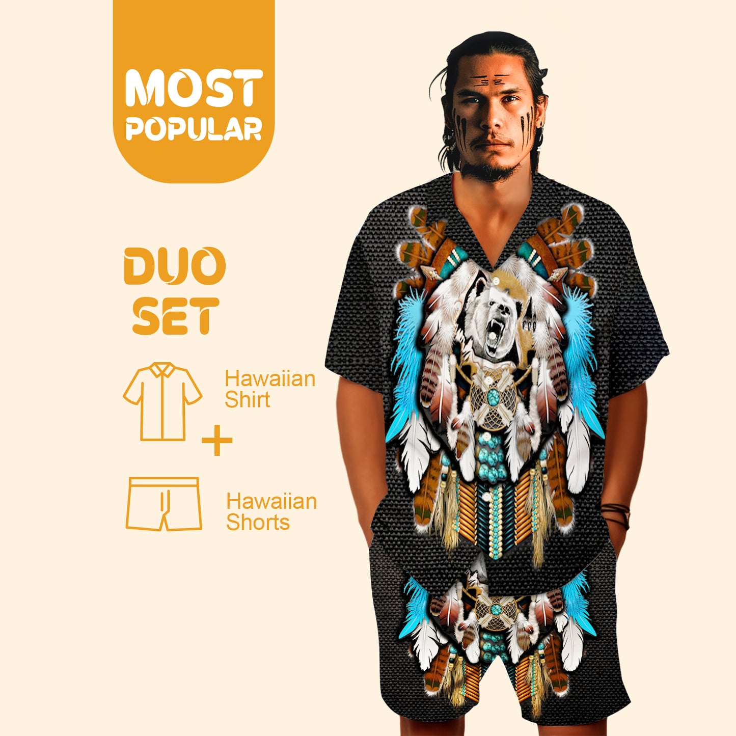 Native Bear Pattern Hawaiian Shirt New - 86019