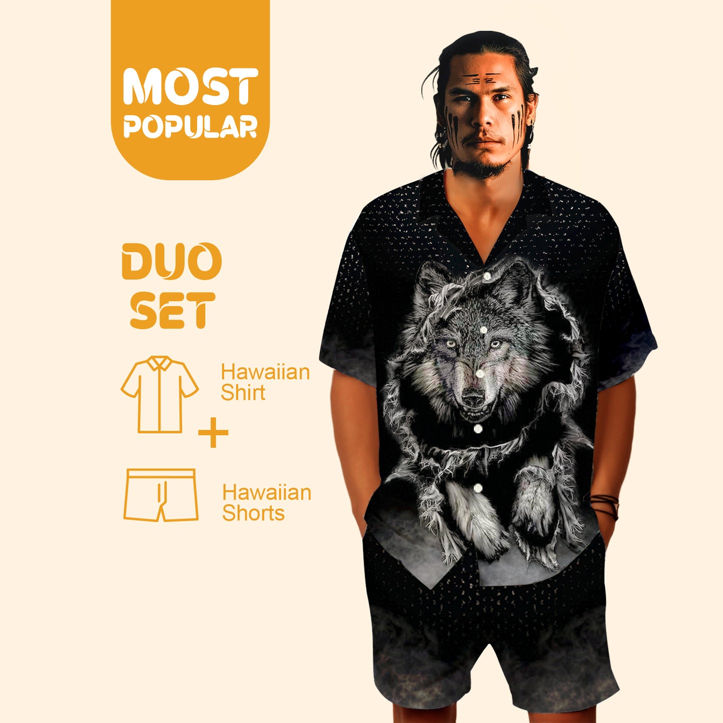 Native Wolf Pattern Hawaiian Shirt New - 86008