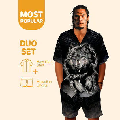 Native Wolf Pattern Hawaiian Shirt New - 86008