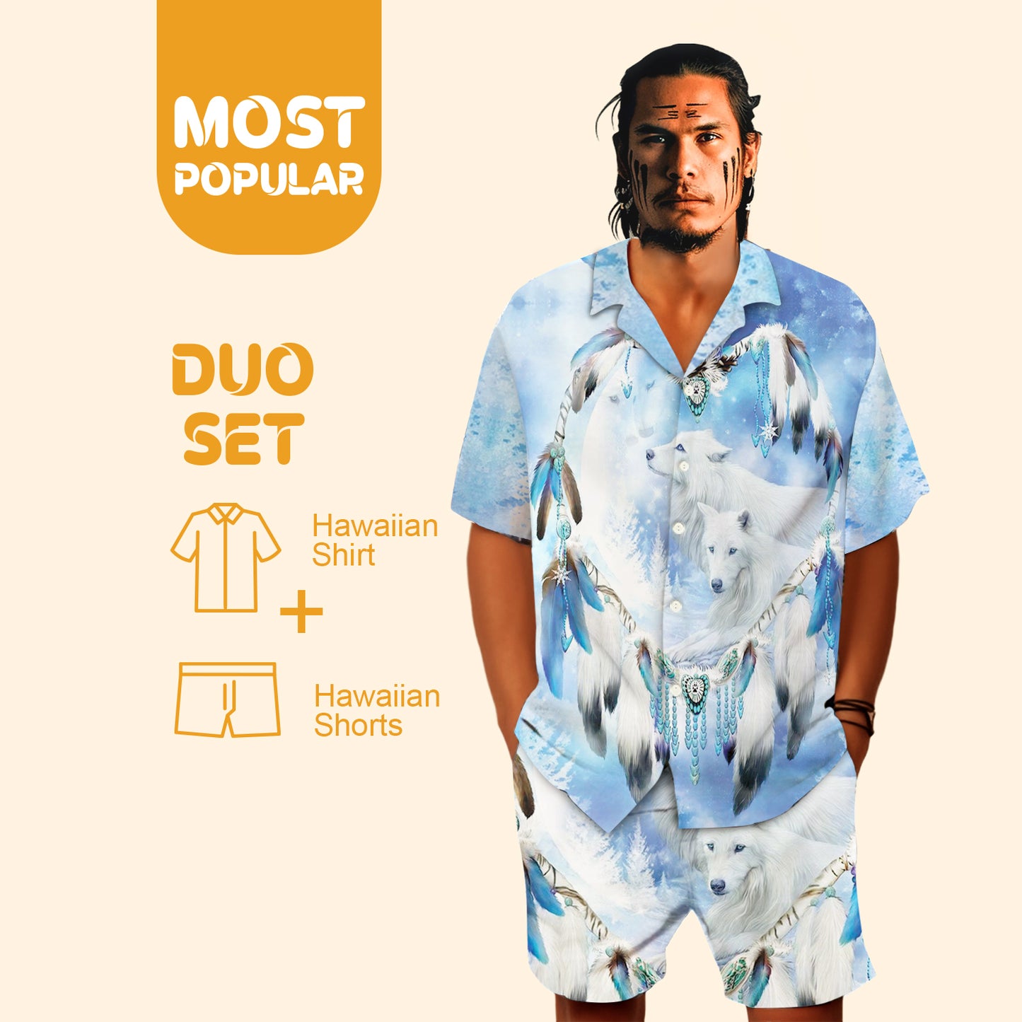 Native Wolf Pattern Hawaiian Shirt New - 86011