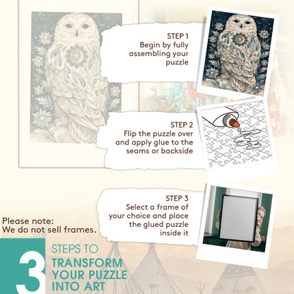 The Snowy Owl And The Falling Snowflake – Variant Acrylic/ Wooden Jigsaw Puzzle (300 / 500 / 1000 Pieces)