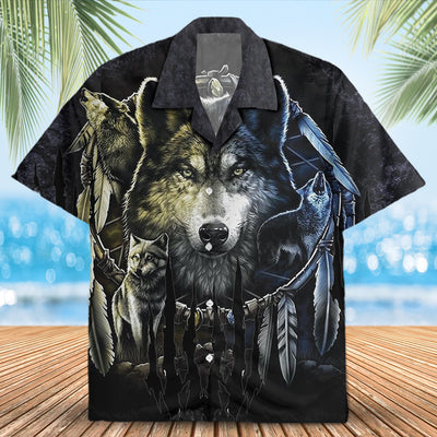 Native Wolf Pattern Hawaiian Shirt New - 86003