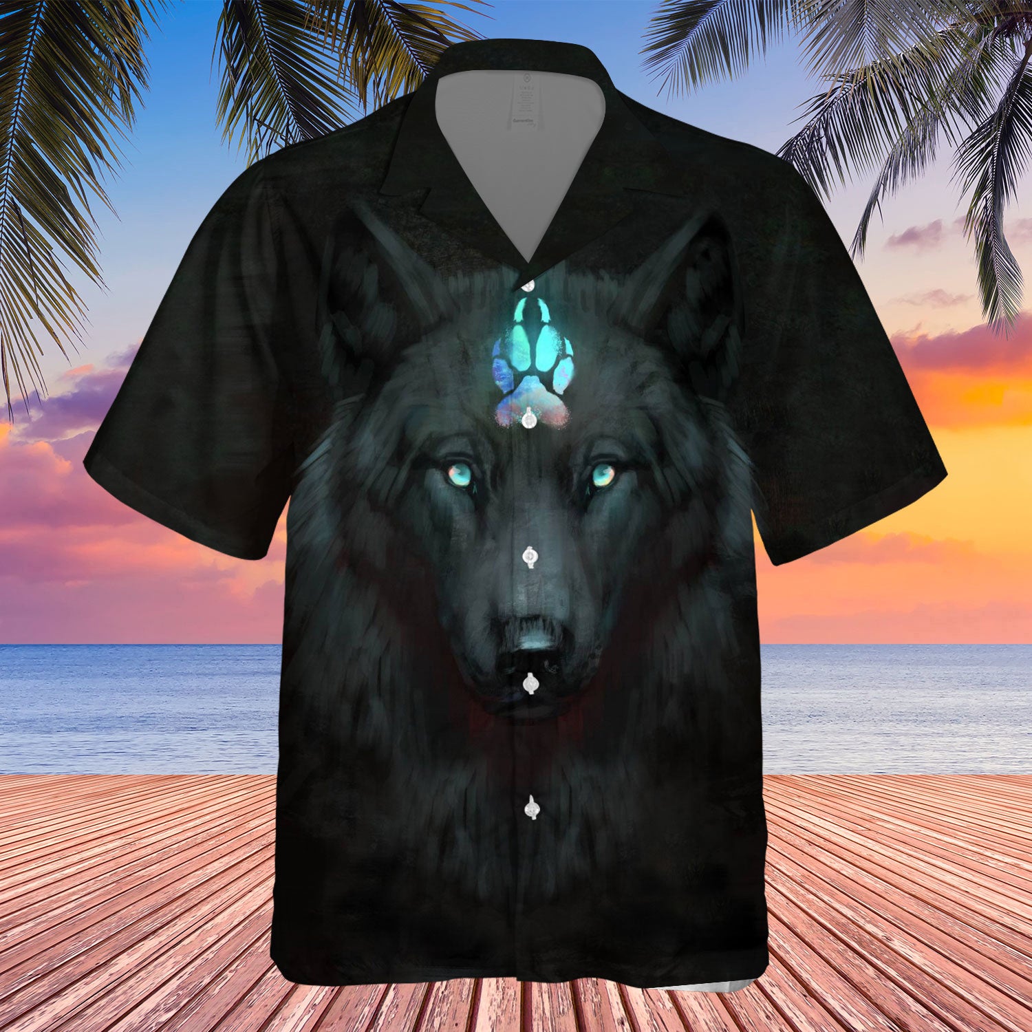 Native Wolf Pattern Hawaiian Shirt New - 86060