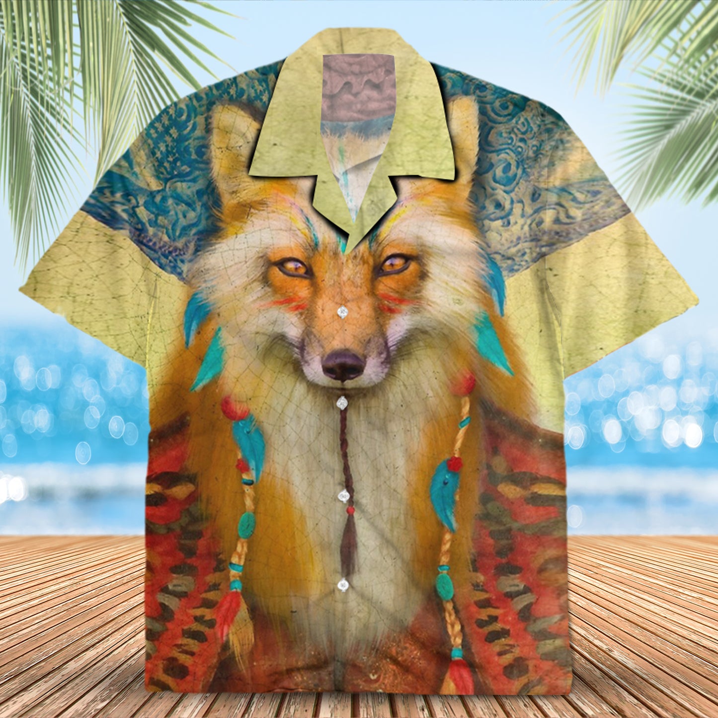Native Wolf Pattern Hawaiian Shirt New - 86004