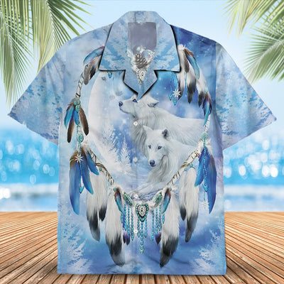 Native Wolf Pattern Hawaiian Shirt New - 86011