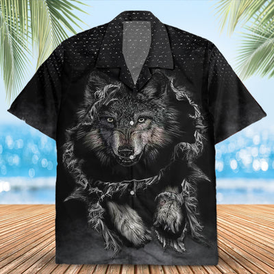 Native Wolf Pattern Hawaiian Shirt New - 86008
