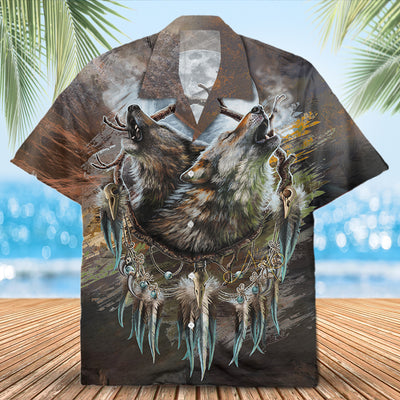 Native Wolf Pattern Hawaiian Shirt New - 86029