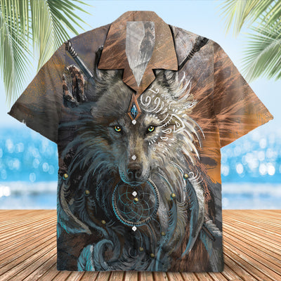 Native Wolf Pattern Hawaiian Shirt New - 86016