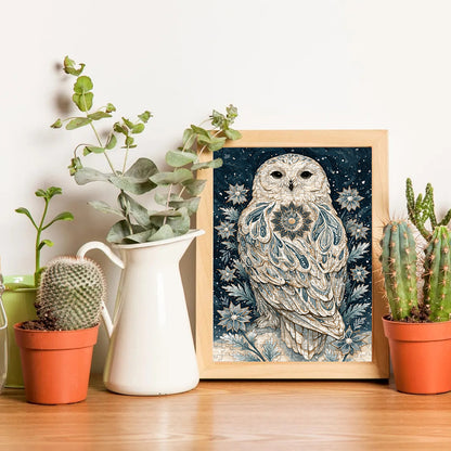 The Snowy Owl And The Falling Snowflake – Variant Acrylic/ Wooden Jigsaw Puzzle (300 / 500 / 1000 Pieces)