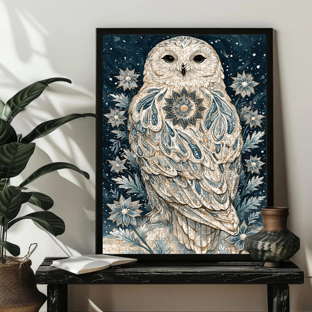 The Snowy Owl And The Falling Snowflake – Variant Acrylic/ Wooden Jigsaw Puzzle (300 / 500 / 1000 Pieces)