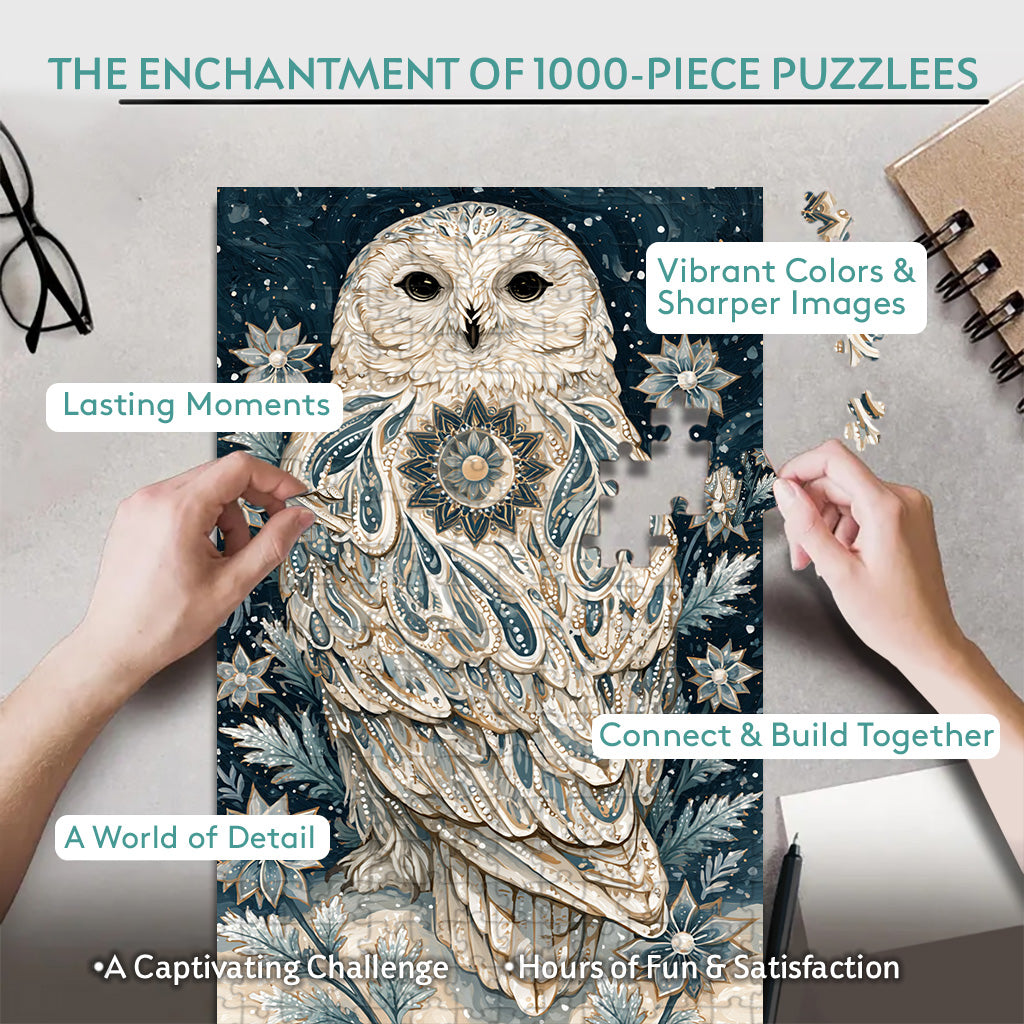 The Snowy Owl And The Falling Snowflake – Variant Acrylic/ Wooden Jigsaw Puzzle (300 / 500 / 1000 Pieces)