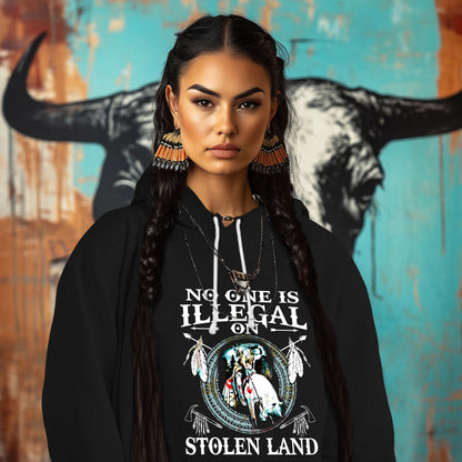 NO ONE IS ILLEGAL ON STOLEN LAND. WE WALK ON NATIVE LAND