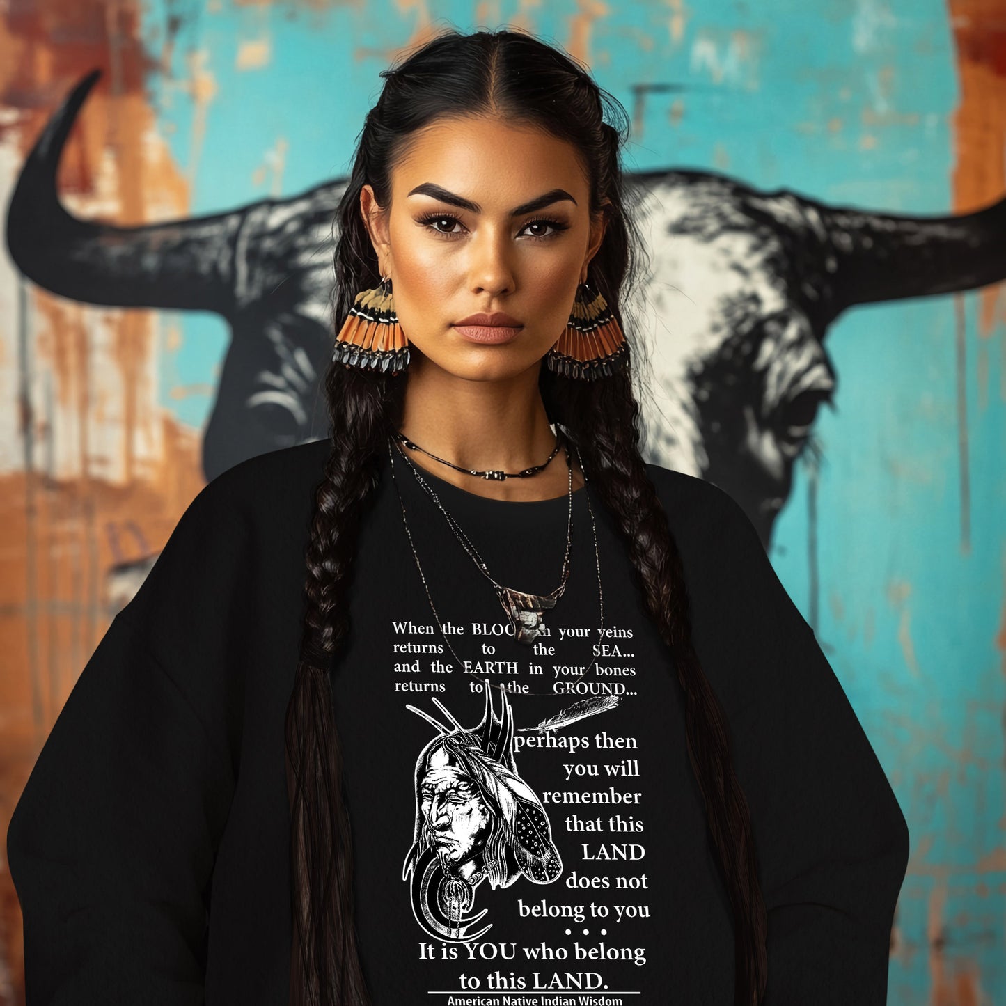 When the BLOOD in your veins returns to the SEA... and the EARTH in your bones returns to the GROUND...  perhaps then you will remember that this LAND does not belong to you It is YOU who belong to this LAND.  American Native Indian Wisdom