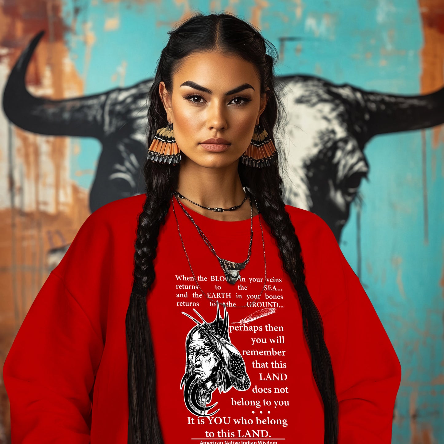 When the BLOOD in your veins returns to the SEA... and the EARTH in your bones returns to the GROUND...  perhaps then you will remember that this LAND does not belong to you It is YOU who belong to this LAND.  American Native Indian Wisdom