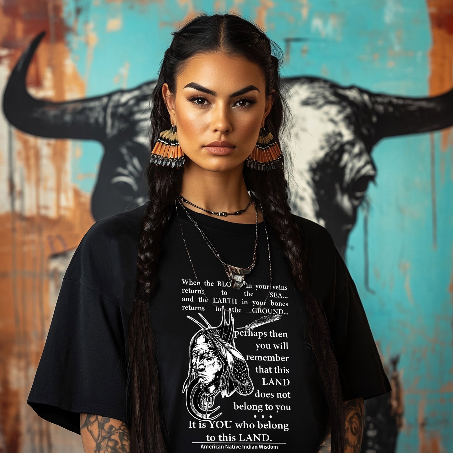 When the BLOOD in your veins returns to the SEA... and the EARTH in your bones returns to the GROUND...  perhaps then you will remember that this LAND does not belong to you It is YOU who belong to this LAND.  American Native Indian Wisdom