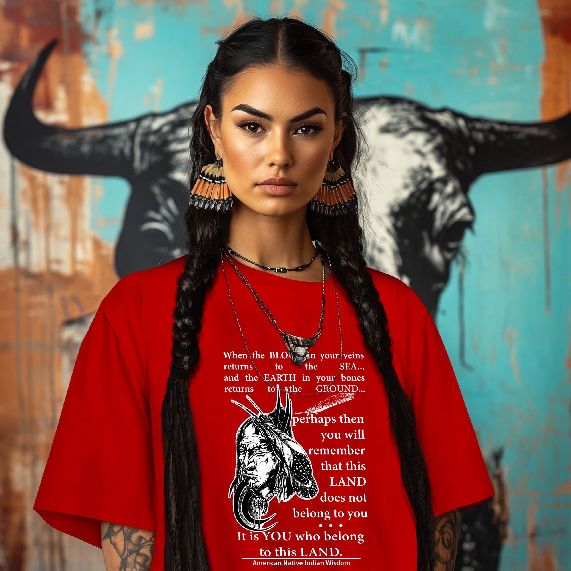 When the BLOOD in your veins returns to the SEA... and the EARTH in your bones returns to the GROUND...  perhaps then you will remember that this LAND does not belong to you It is YOU who belong to this LAND.  American Native Indian Wisdom
