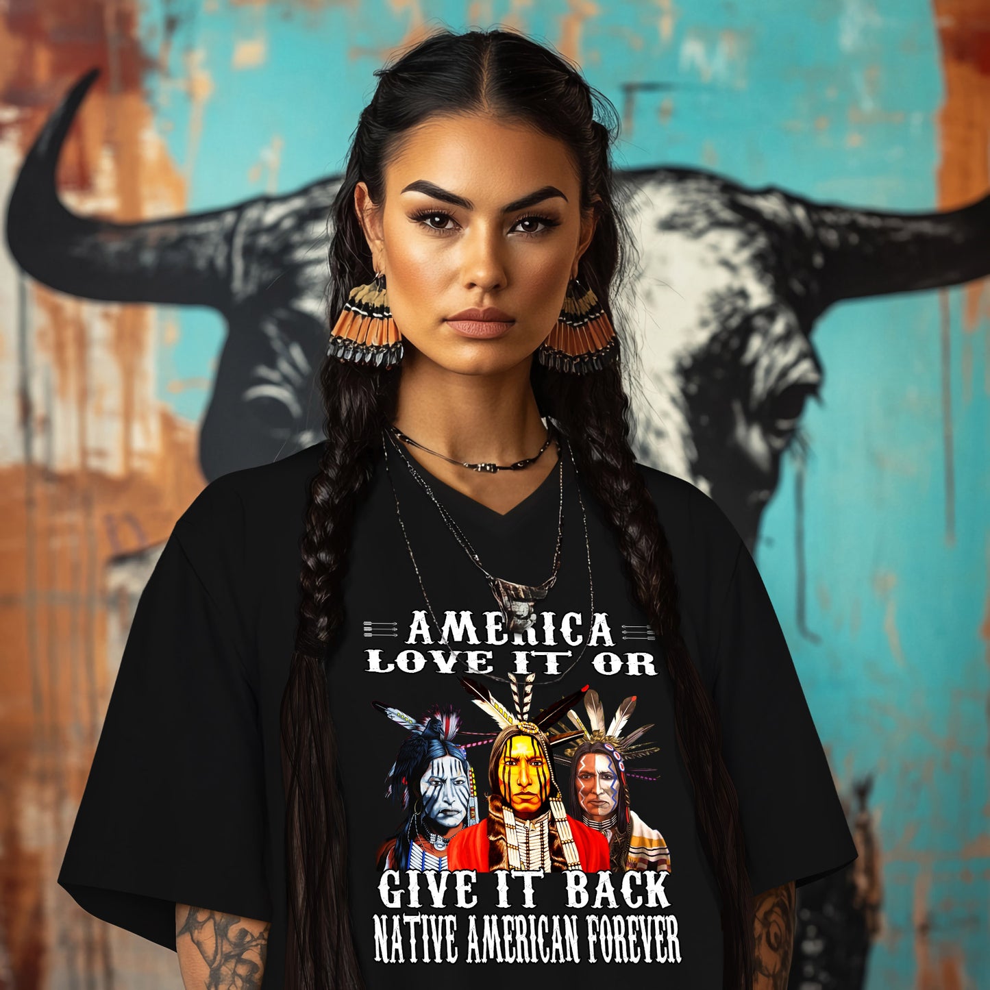 AMERICA LOVE IT OR GIVE IT BACK NATIVE AMERICAN FOREVER