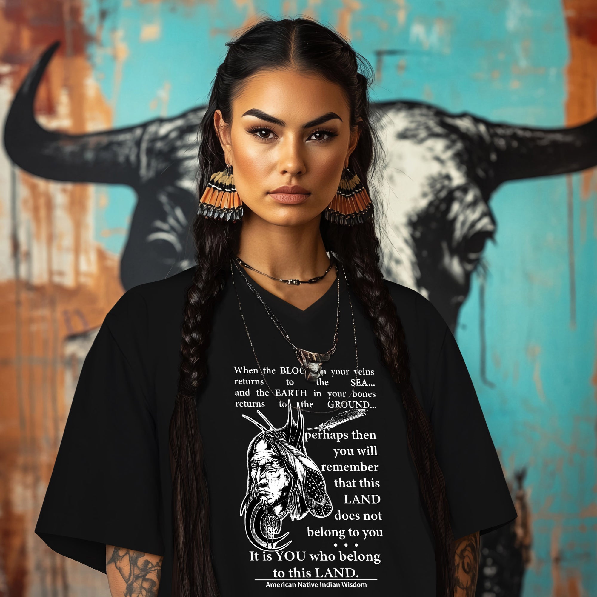 When the BLOOD in your veins returns to the SEA... and the EARTH in your bones returns to the GROUND...  perhaps then you will remember that this LAND does not belong to you It is YOU who belong to this LAND.  American Native Indian Wisdom