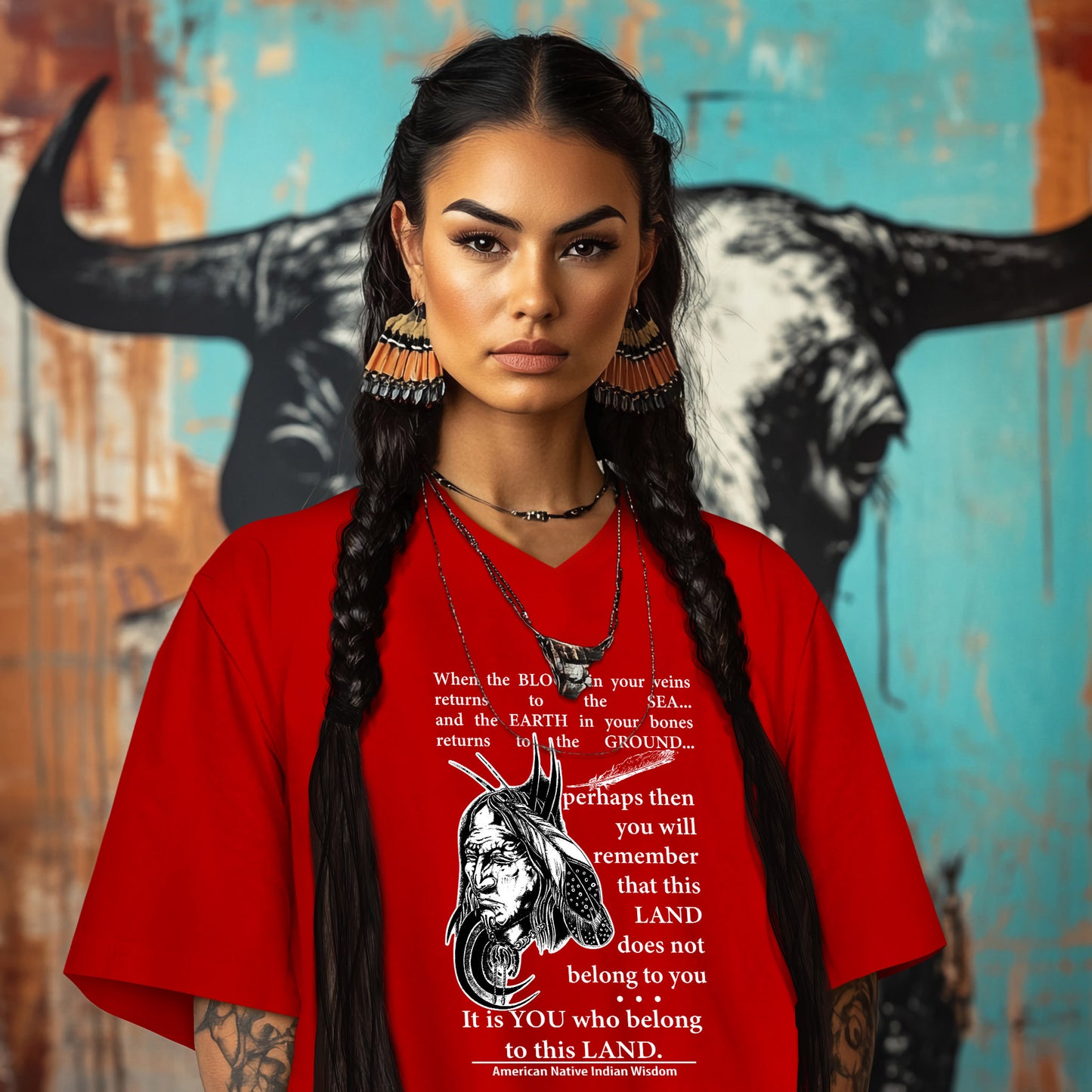 When the BLOOD in your veins returns to the SEA... and the EARTH in your bones returns to the GROUND...  perhaps then you will remember that this LAND does not belong to you It is YOU who belong to this LAND.  American Native Indian Wisdom