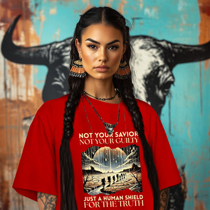 NOT YOUR SAVIOR NOT YOUR GUILTY JUST A HUMAN SHIELD FOR THE TRUTH