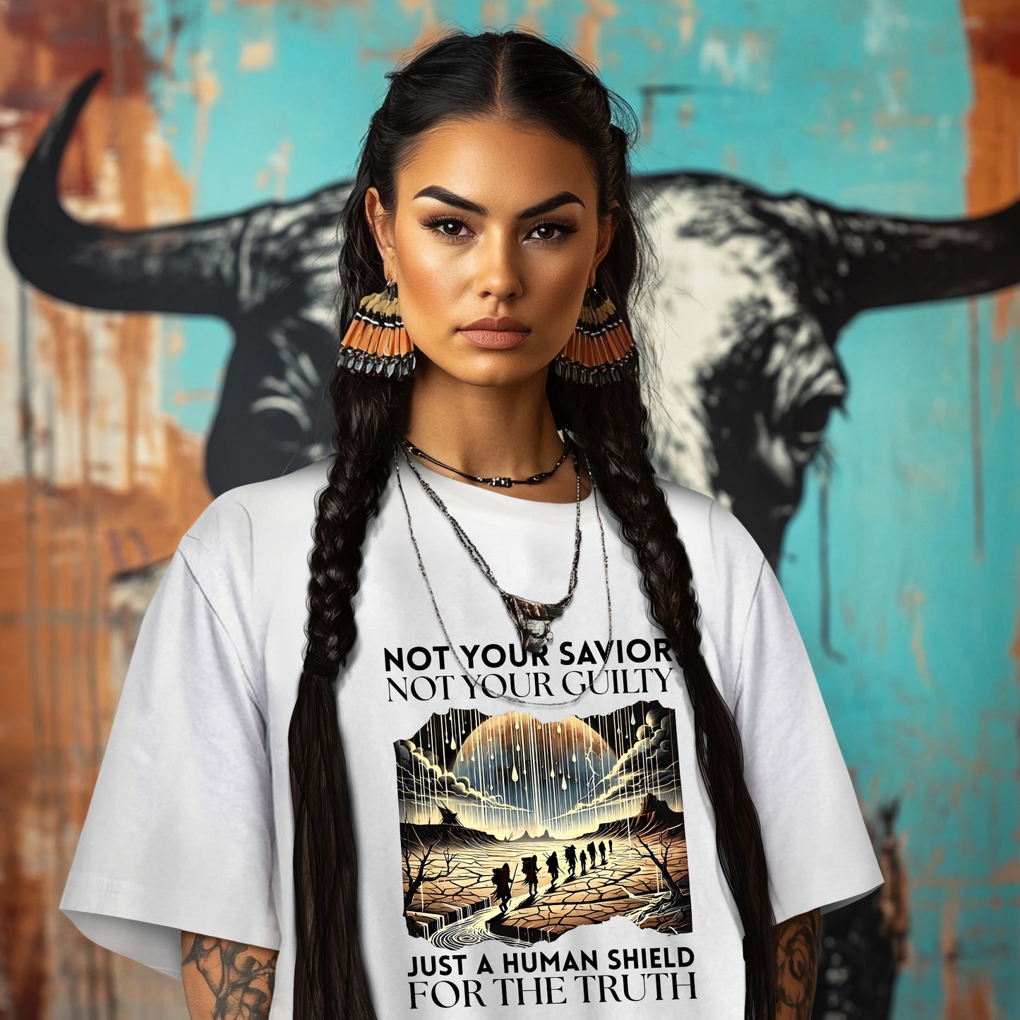 NOT YOUR SAVIOR NOT YOUR GUILTY JUST A HUMAN SHIELD FOR THE TRUTH