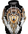 Wolf With Feather Headdress 3D Hoodie