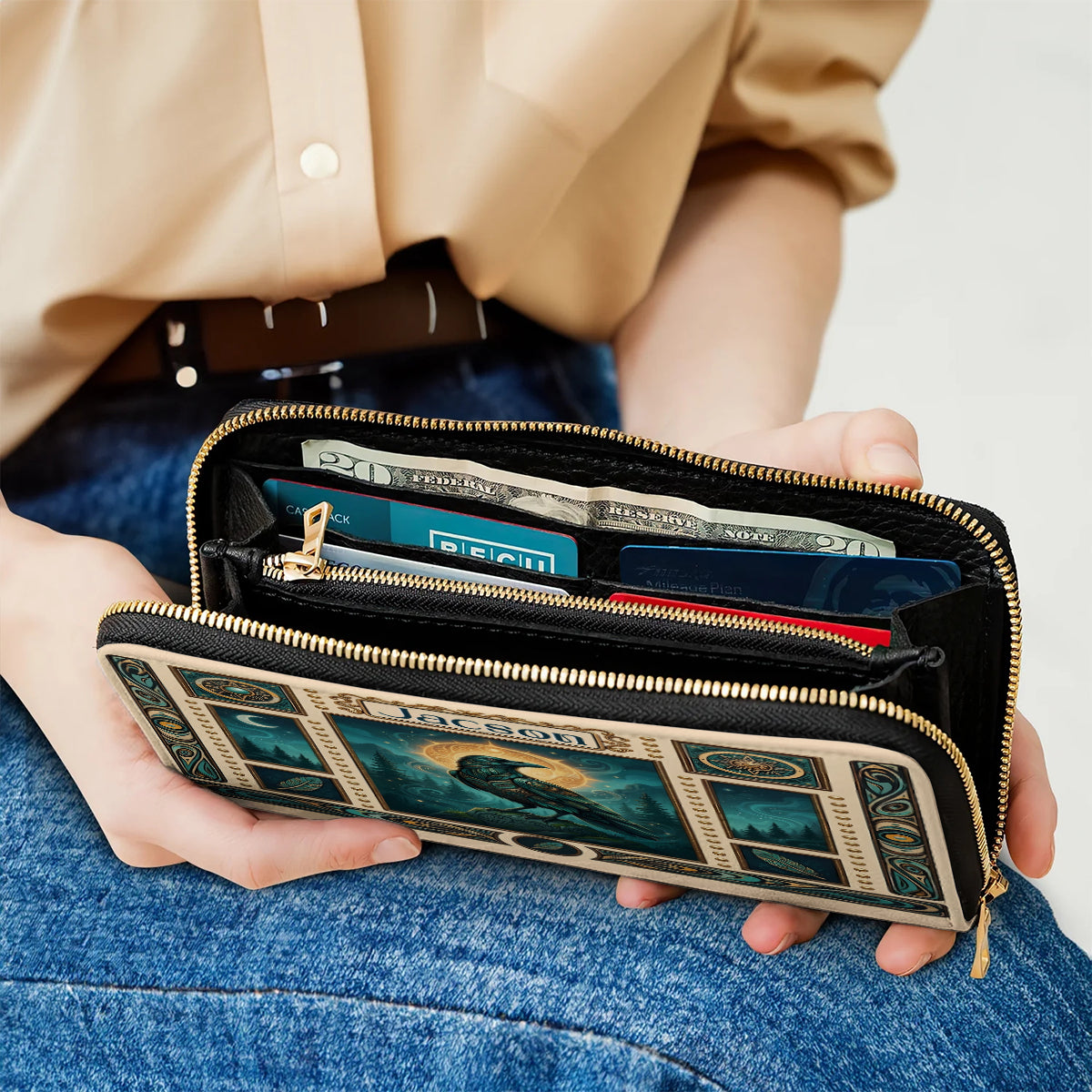 Native Raven Pattern Leather Bag
