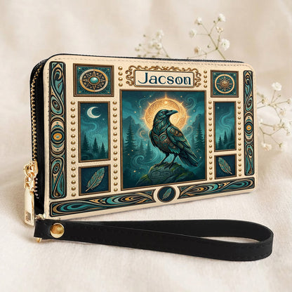 Native Raven Pattern Leather Bag