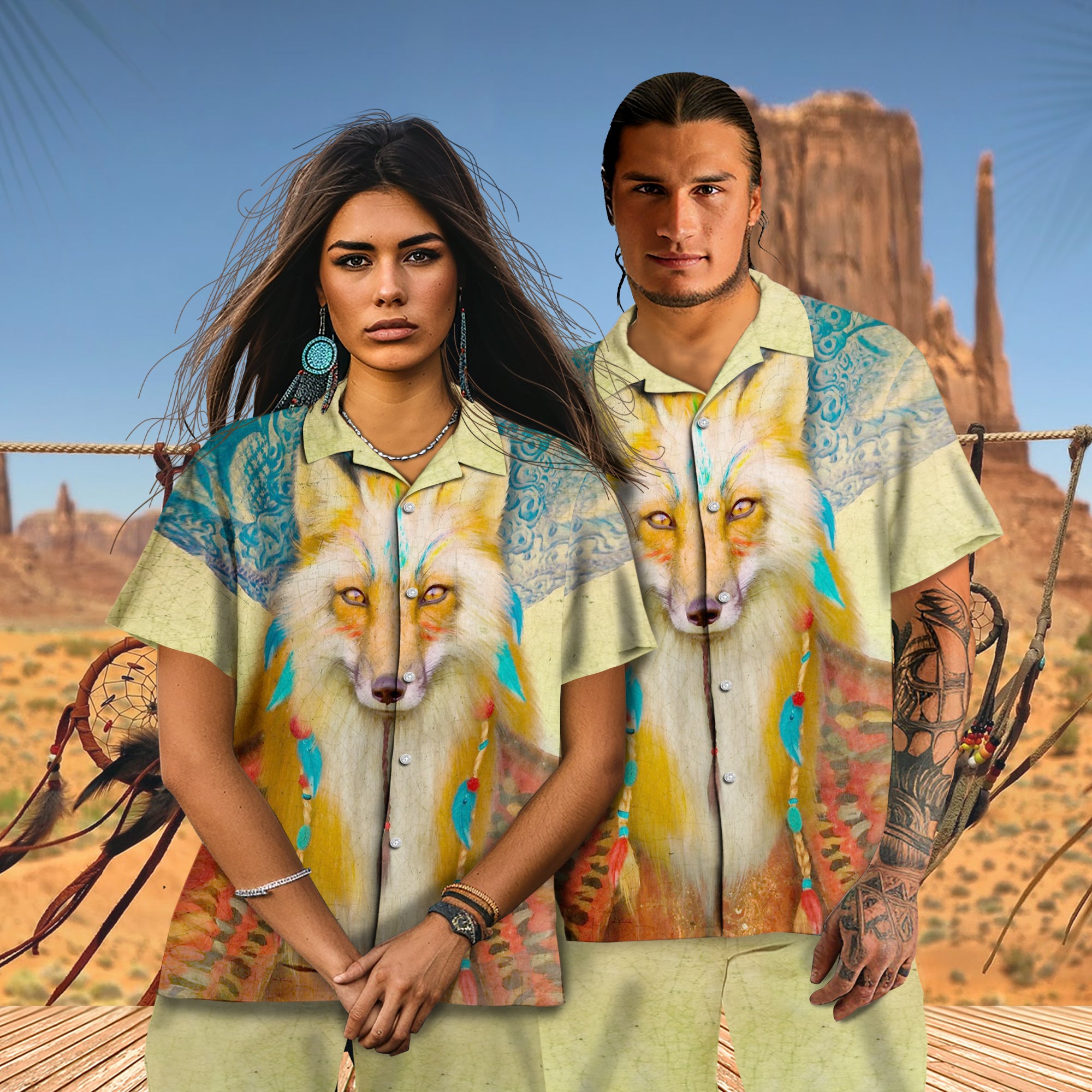 Native Wolf Pattern Hawaiian Shirt New - 86004