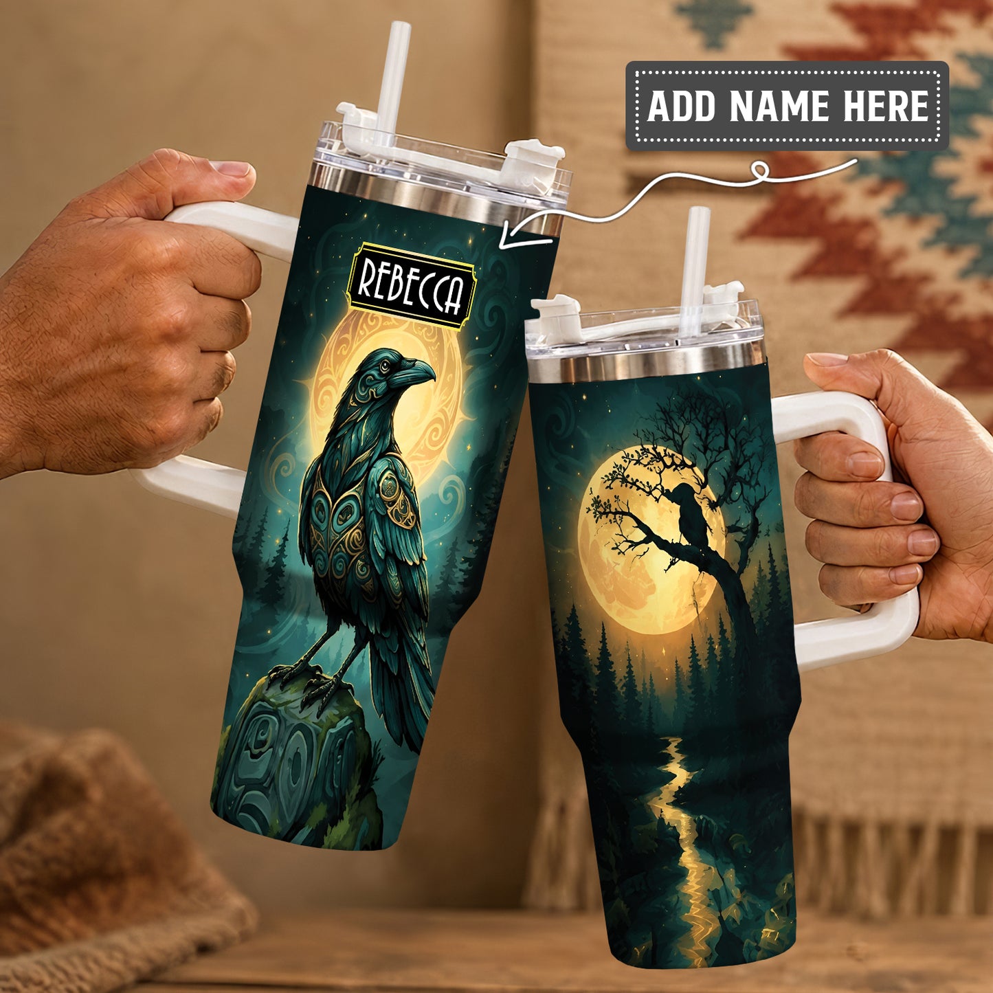 Raven Midnight Forest Personalized Tumbler