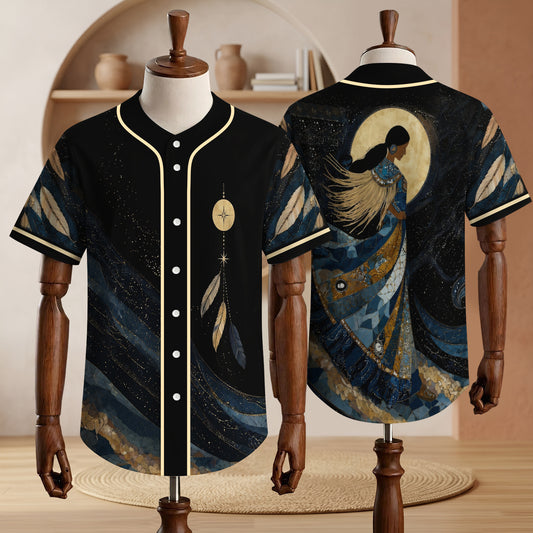 Moonlit Wolf Woman Baseball Jersey Unisex Shirt