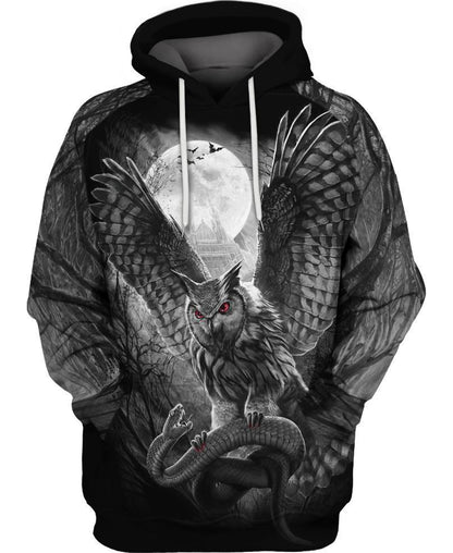 Owl Monochrome 3D Hoodie