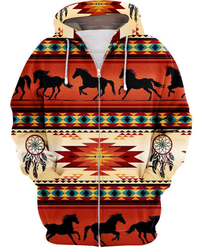 Native Horse Pattern 3D Hoodie