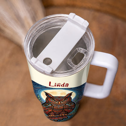 Moonlit Owl Wisdom Personalized Tumbler