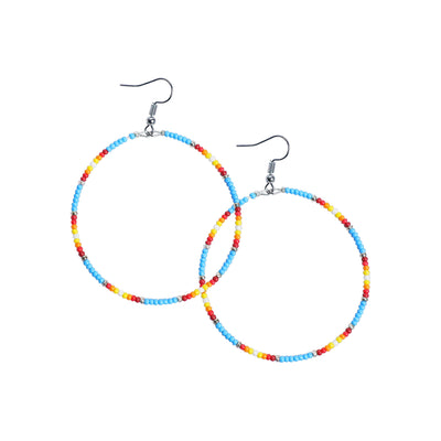 SALE 50% OFF - Turquoise Round Pattern Beaded Handmade Hoop Earrings For Women