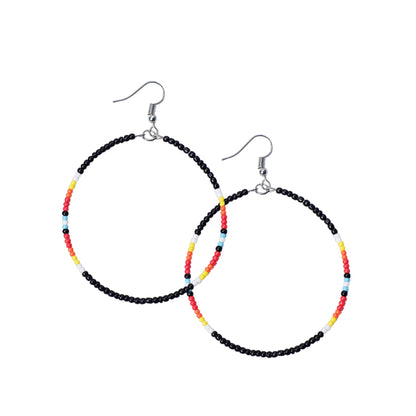 SALE 50% OFF - Blue Black Round Pattern Beaded Handmade Hoop Earrings For Women
