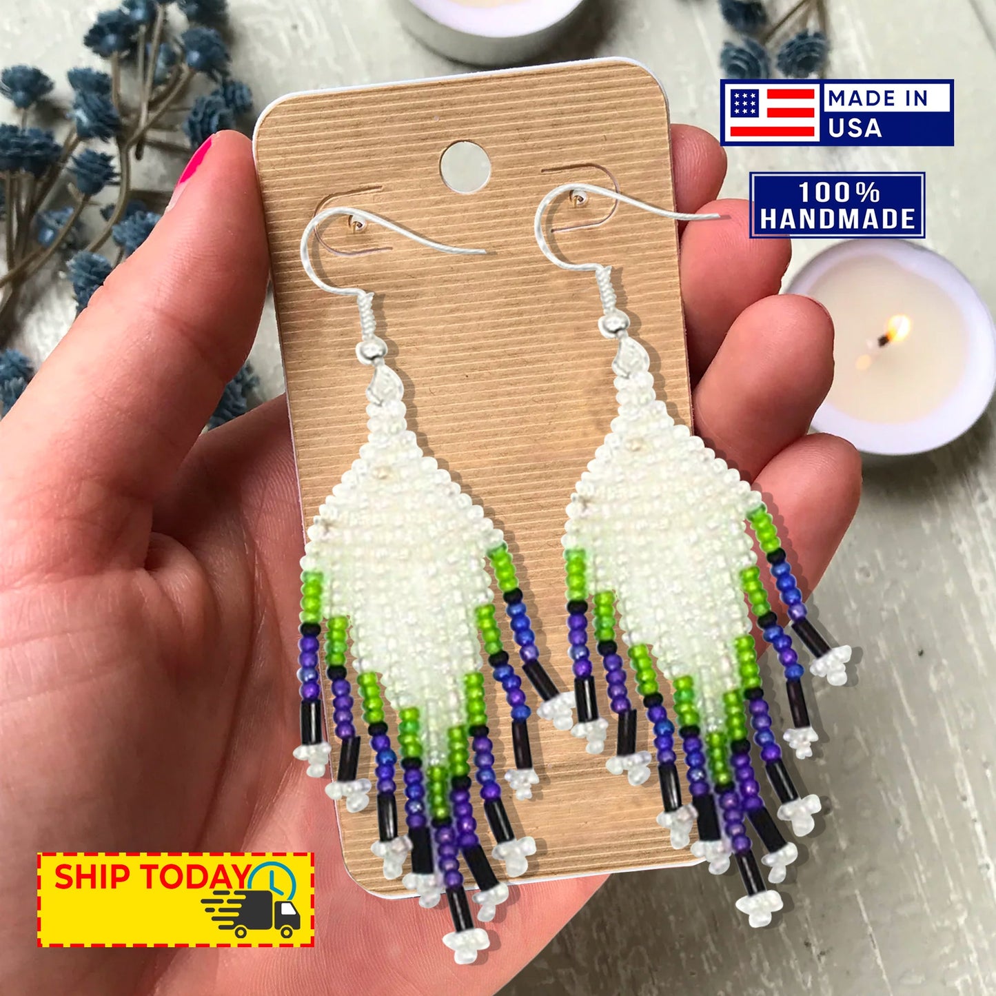 SALE 50 %OFF - New Handmade Blue Green White Turtle Long Necklace Earring Set